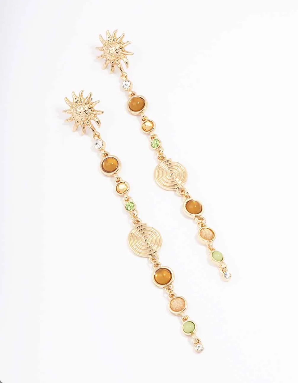 Gold Multi Gemstone Drop Earrings