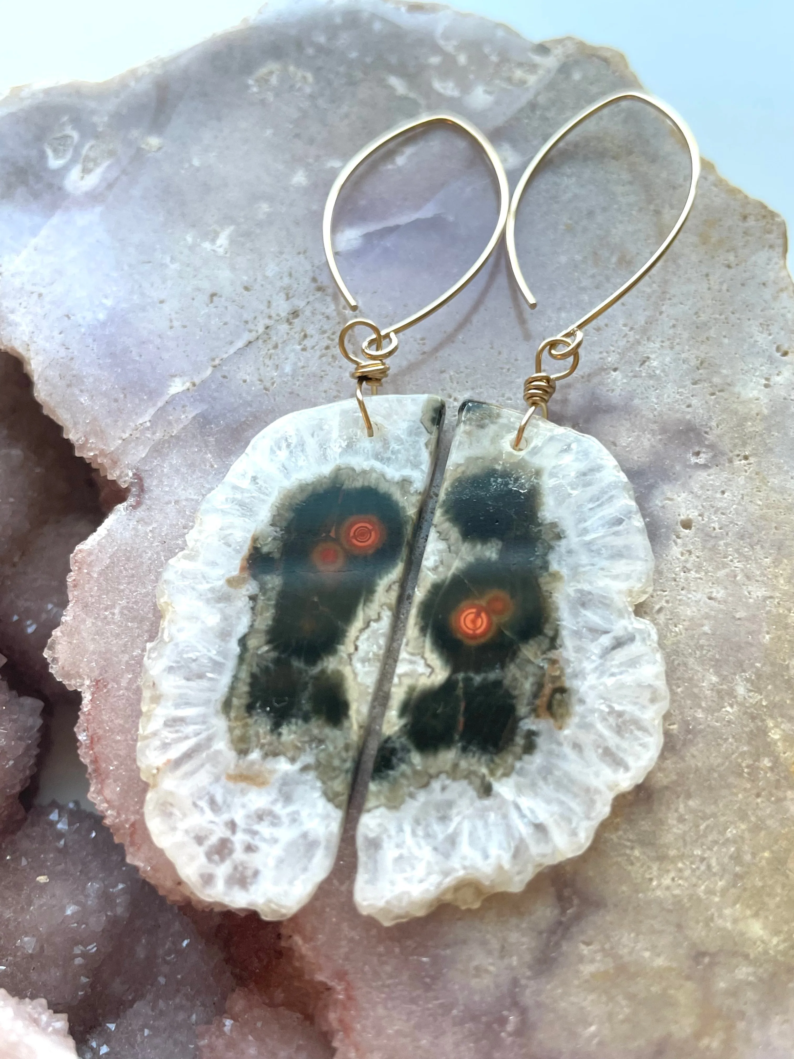 Gold Ocean Jasper Dangle Drop Crystal Earrings