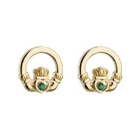 Gold Plate Crystal Claddagh Stud Earrings