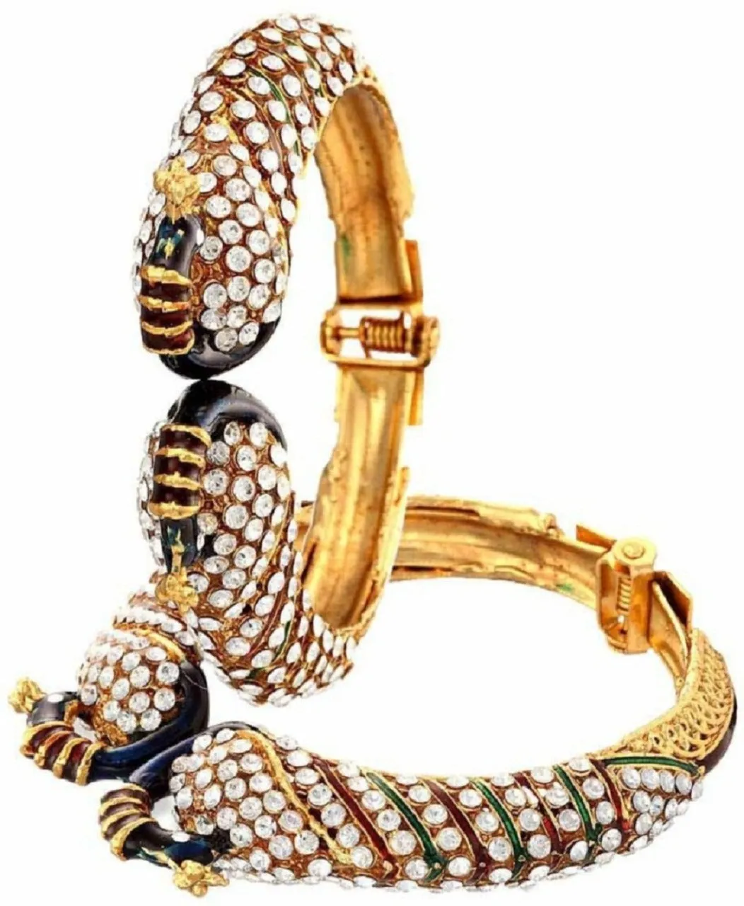 Gold Plated American Diamond Adjustable Peacock Shape Hand Bracelet for women & Girls