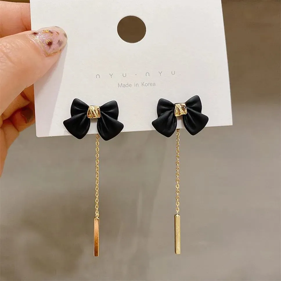 Gold Plated Black Authentic Pan Drop Korean Earrings For Women & Girls Alloy Earring Set - Pair Of 1