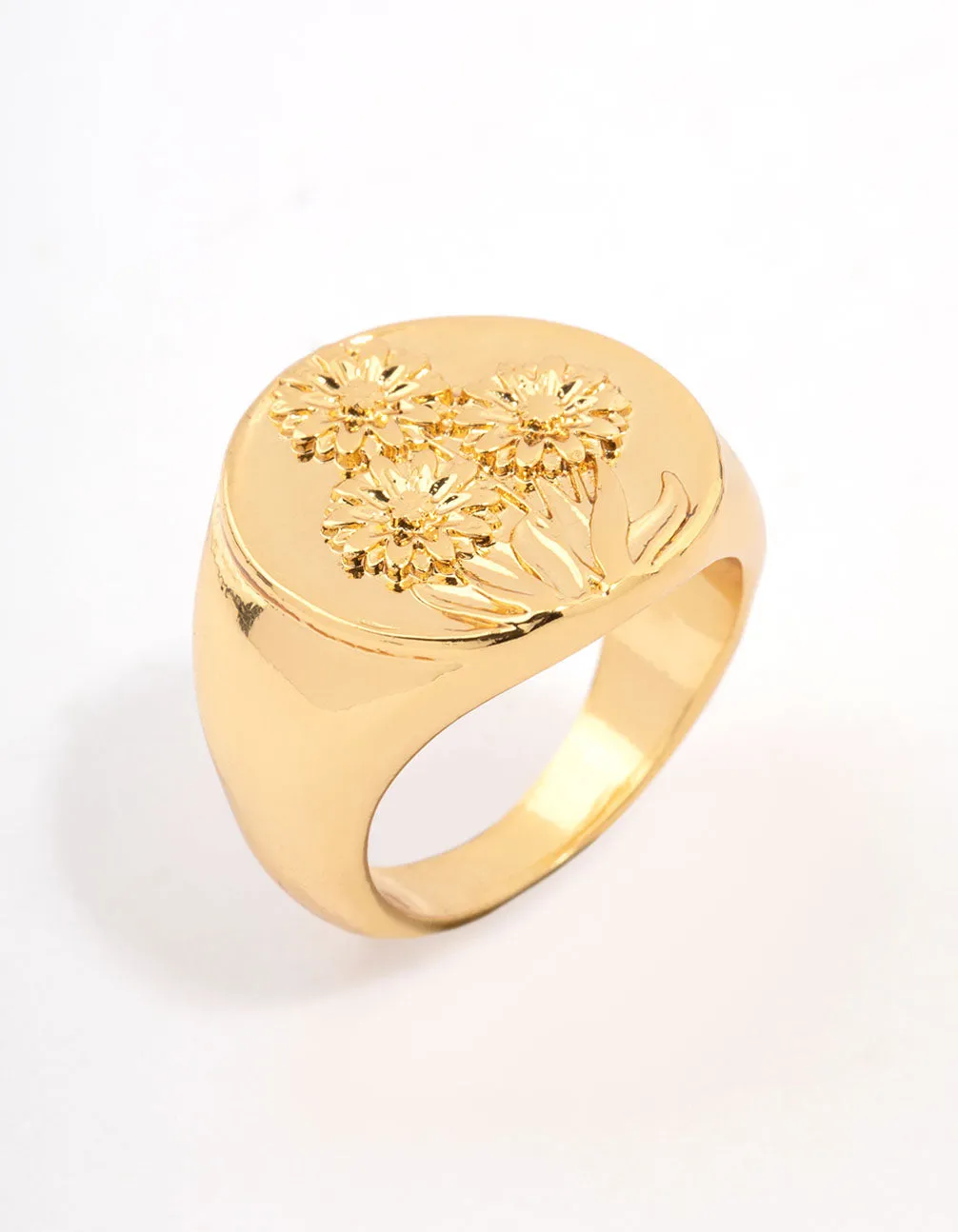 Gold Plated Floral Signet Ring