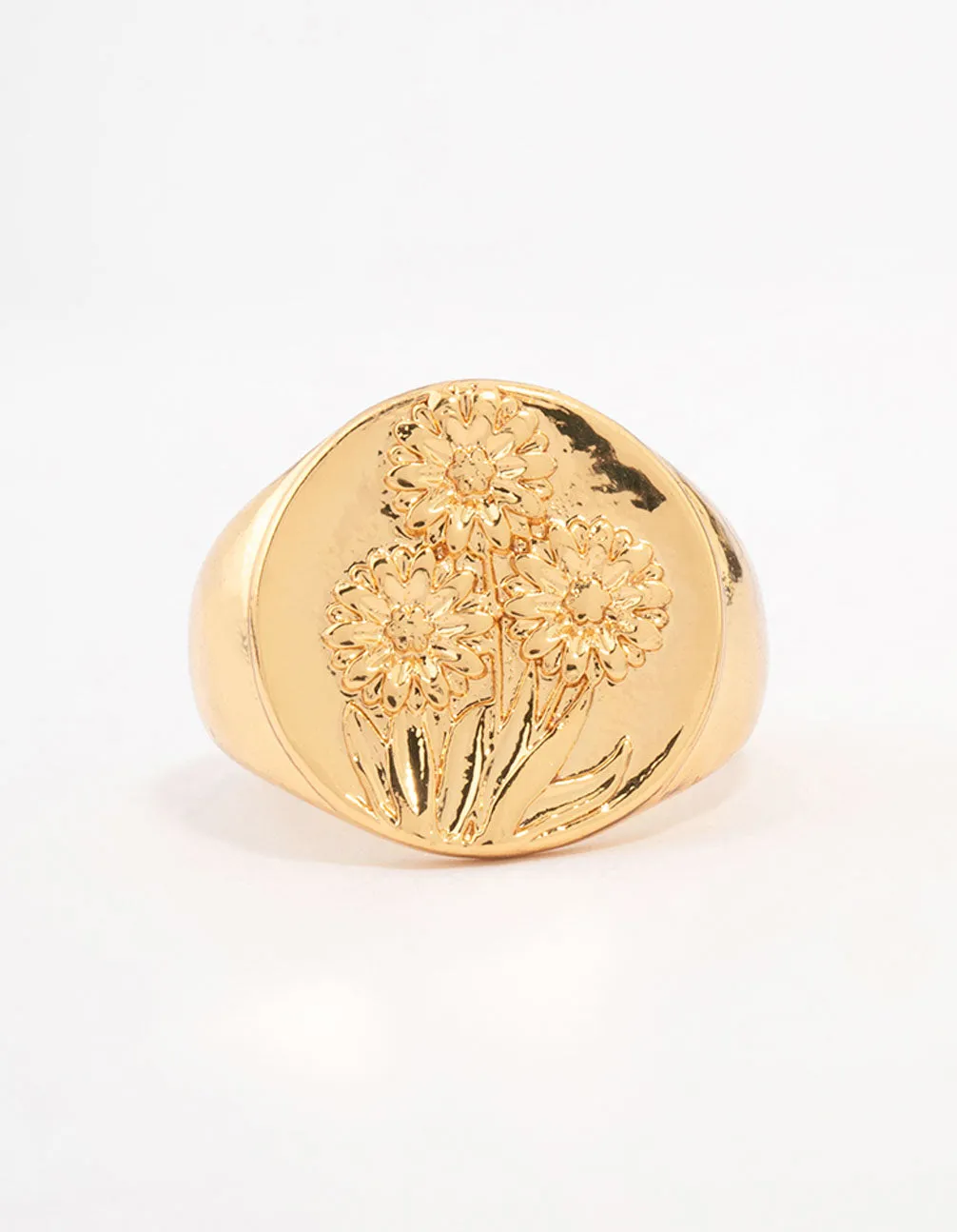 Gold Plated Floral Signet Ring