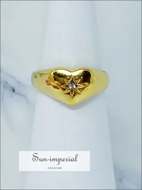 Gold Plated Sunburst Heart Signet Ring