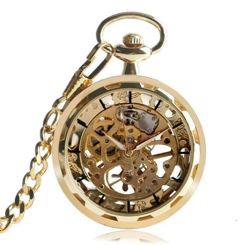 Gold Rush Skeleton Mechanical Pocket Watch