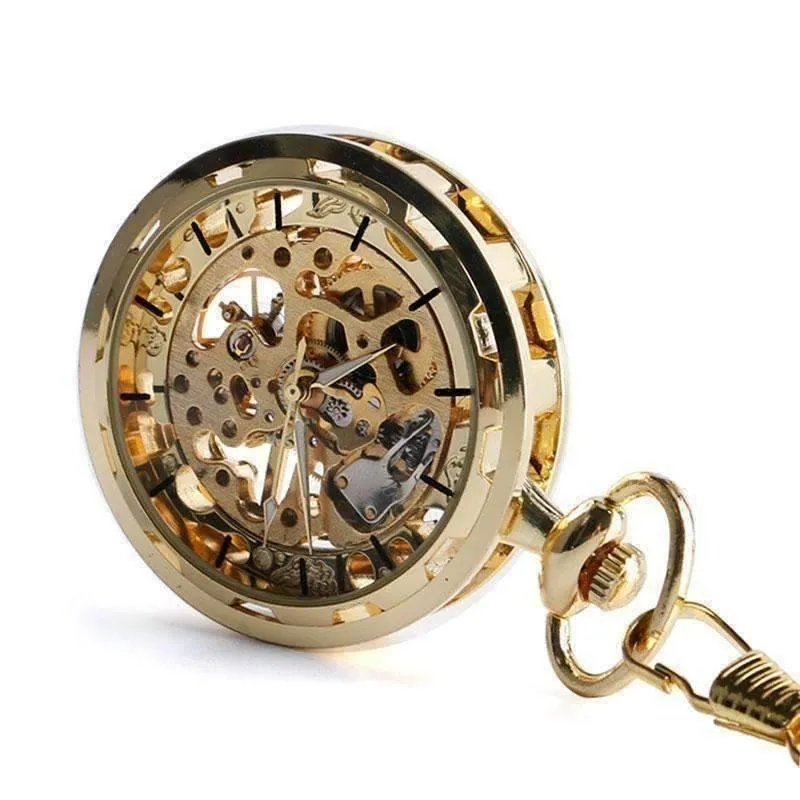 Gold Rush Skeleton Mechanical Pocket Watch