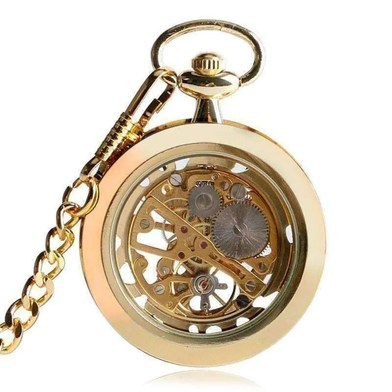 Gold Rush Skeleton Mechanical Pocket Watch