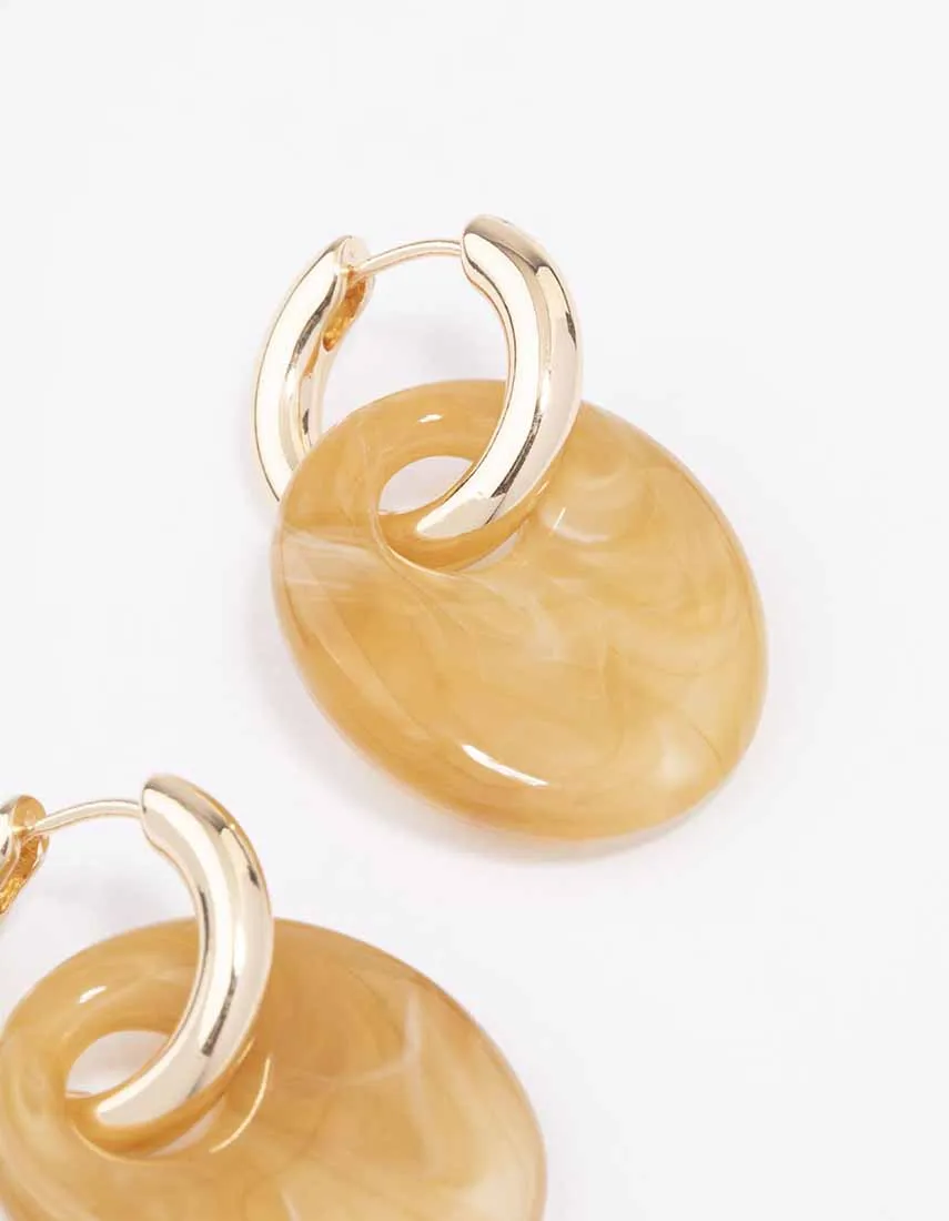 Gold Small Double Marble Hoop Earrings