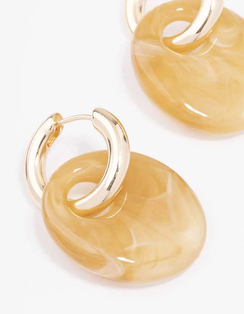 Gold Small Double Marble Hoop Earrings