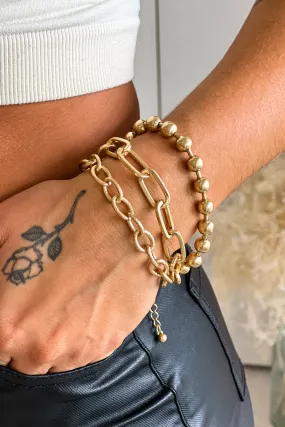 Gold Three Row Chain Bracelet Set