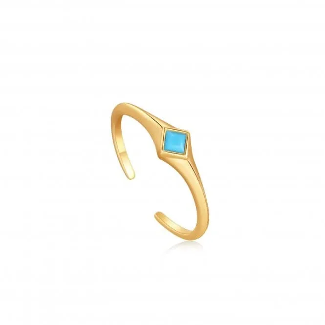 Gold Turquoise Mini Signet Adjustable Ring R033-02G