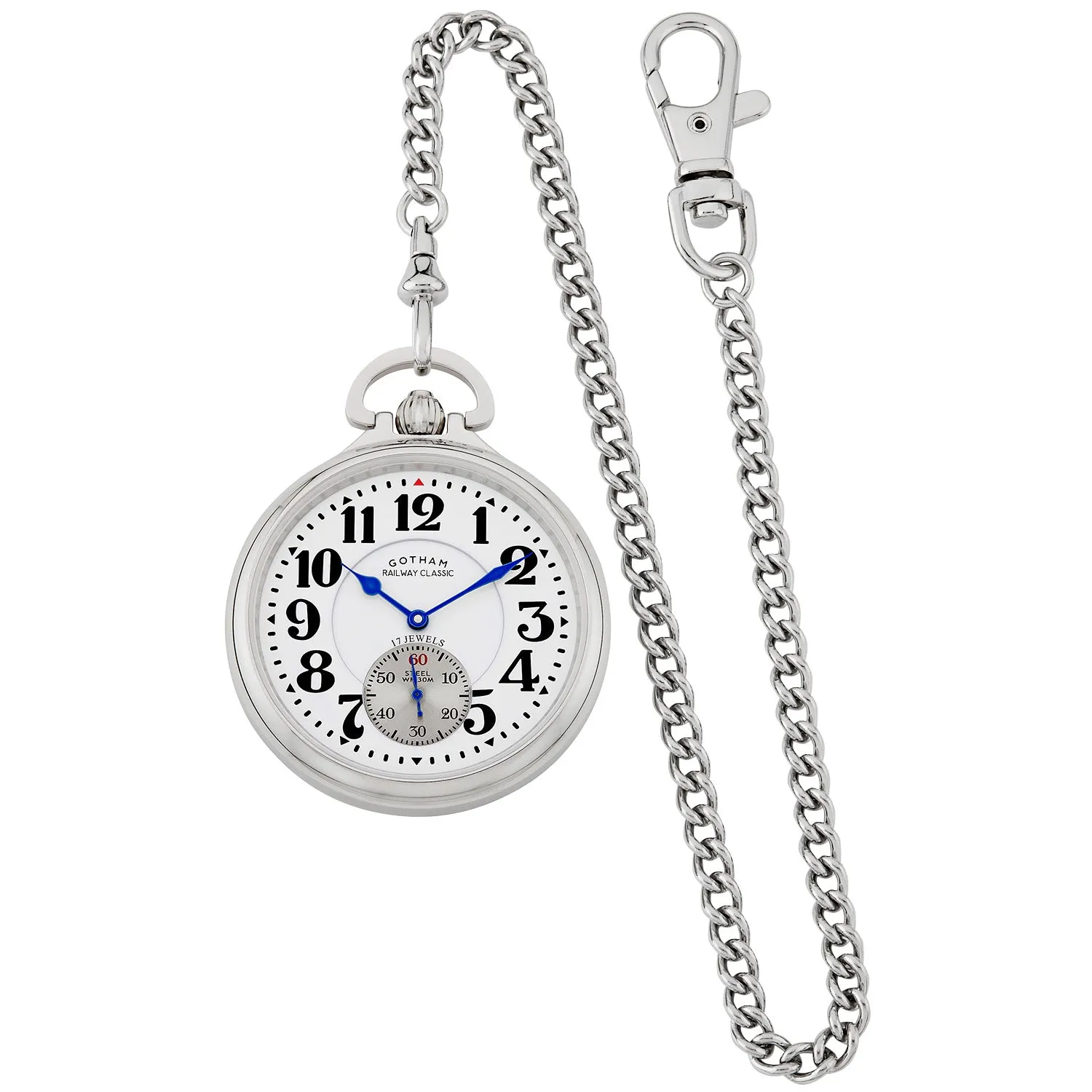 Gotham Men's Stainless Steel Mechanical Hand Wind Railway Classic Nostalgia Series Pocket Watch # GWC14123S