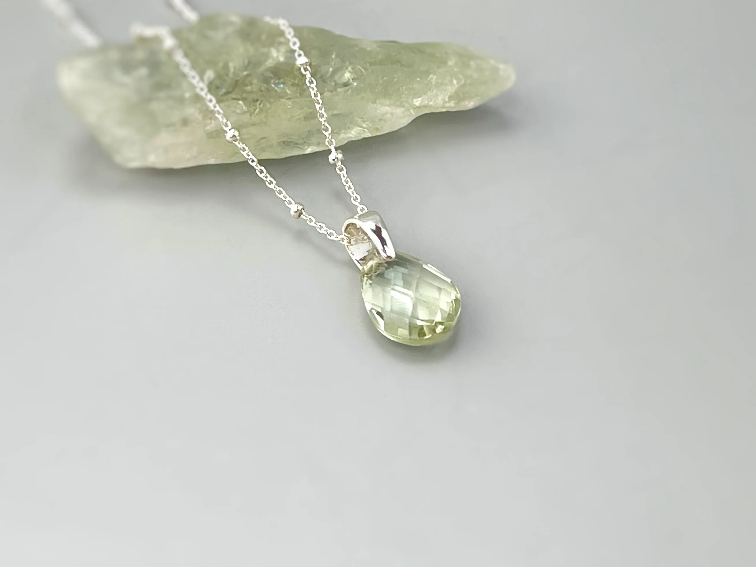 Green Amethyst Necklace Sterling Silver