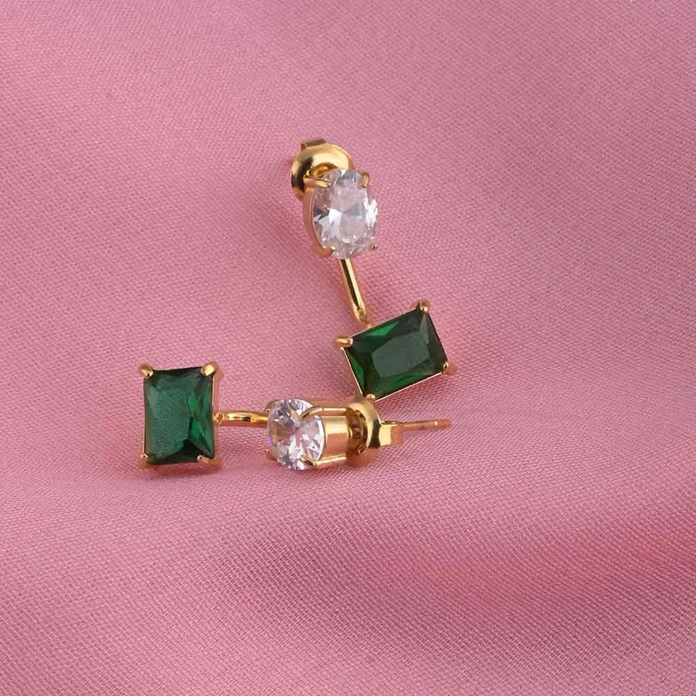 Green & White Gemstone Drop Earrings