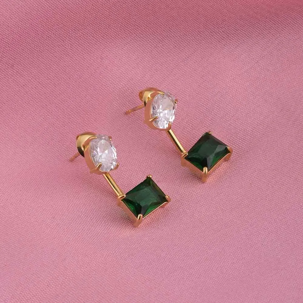 Green & White Gemstone Drop Earrings