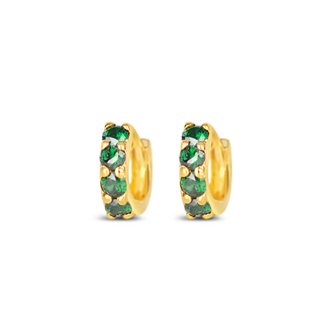 Green Twinkle Huggie Earrings Gold