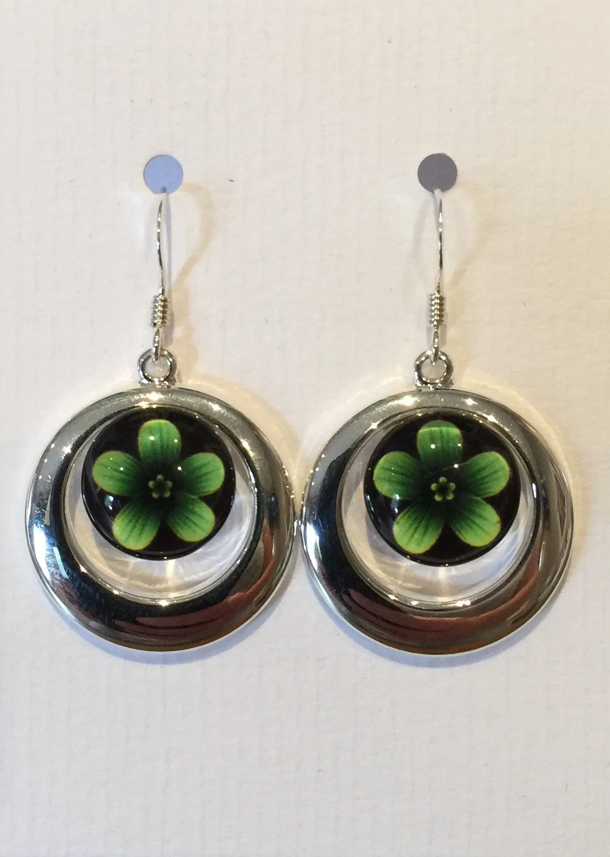 Green Violet Flower Earrings