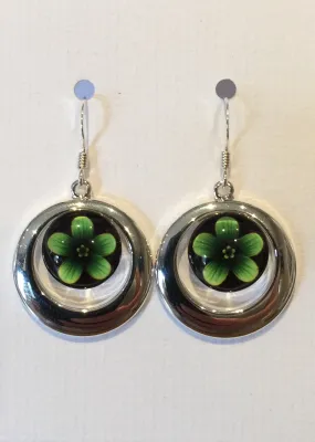 Green Violet Flower Earrings