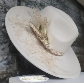 Hailey Hand Burned Wide Brim Ivory Hat