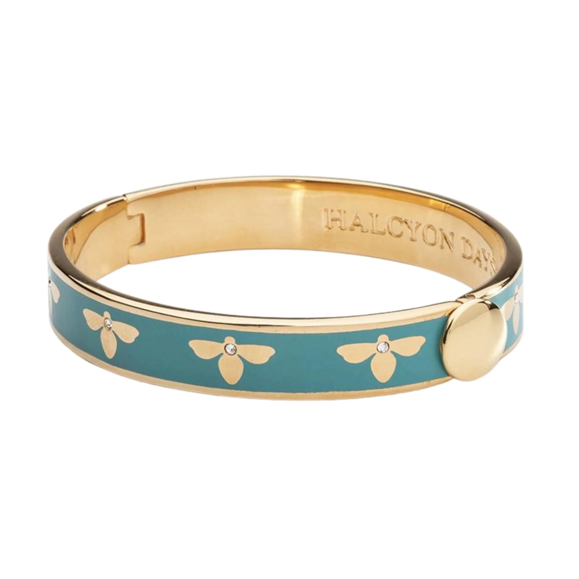 HALCYON DAYS 18K YELLOW GOLD PLATED 10MM BEE TURQUOISE ENAMEL BANGLE BRACELET