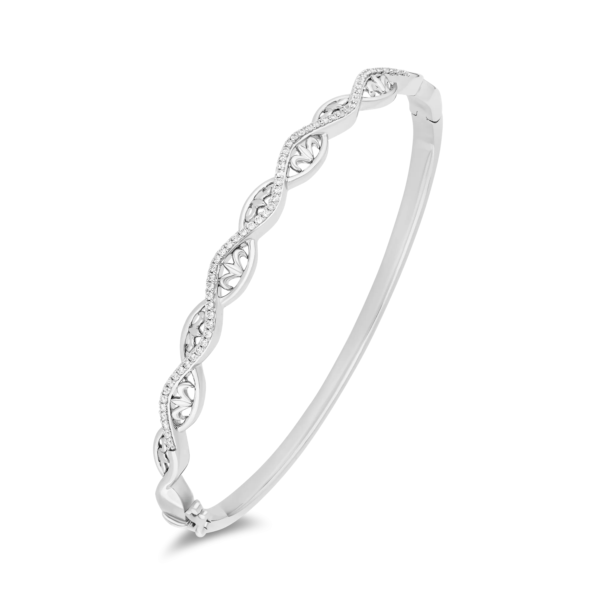 Hallmark Fine Jewelry Lace Twist Bangle in Sterling Silver with Diamonds