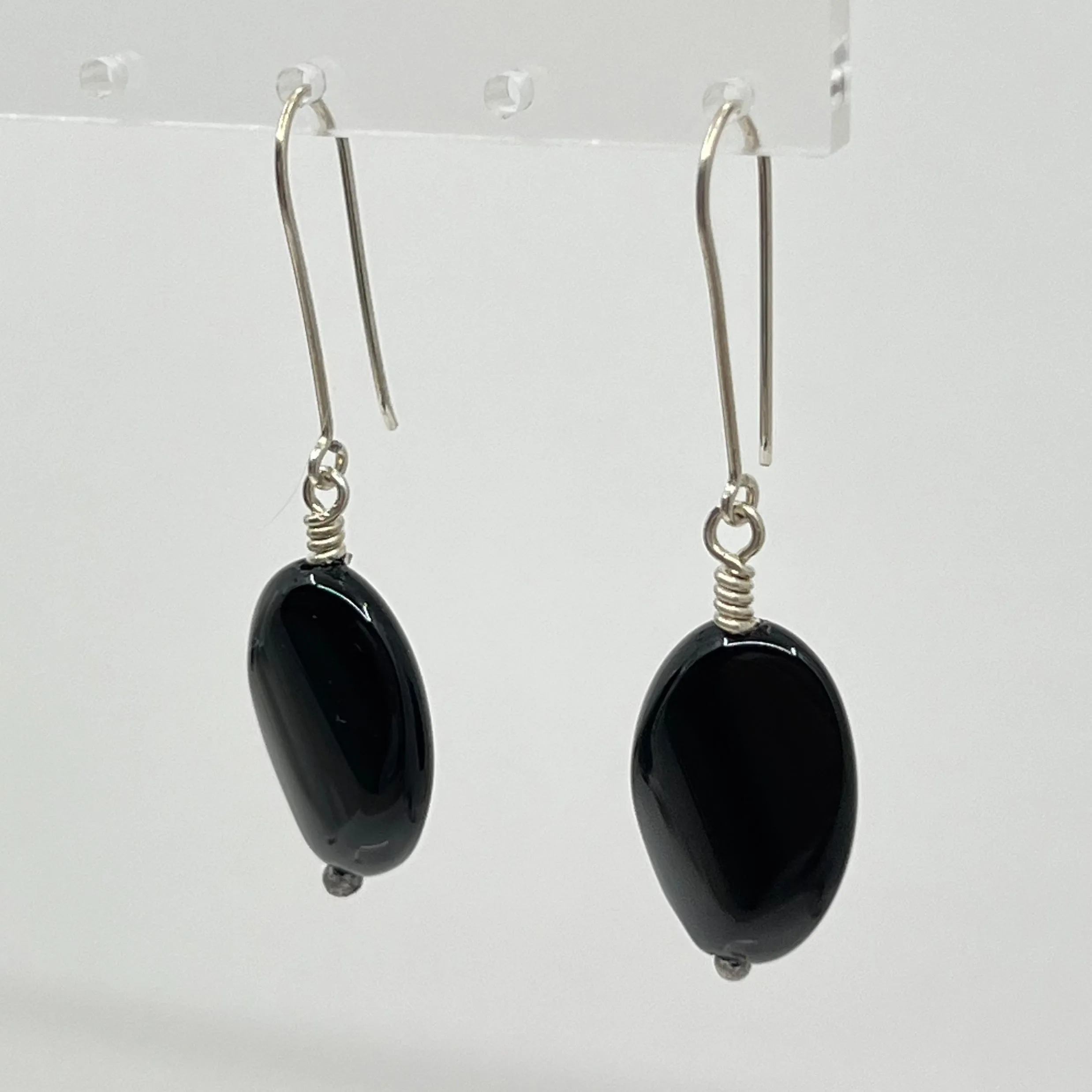 Hand made sterling silver onyx earrings