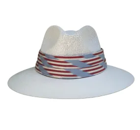 Hand-painted Hat from Mexico - Chi Chi Collection - White with Hyannis Silk Ikat Band