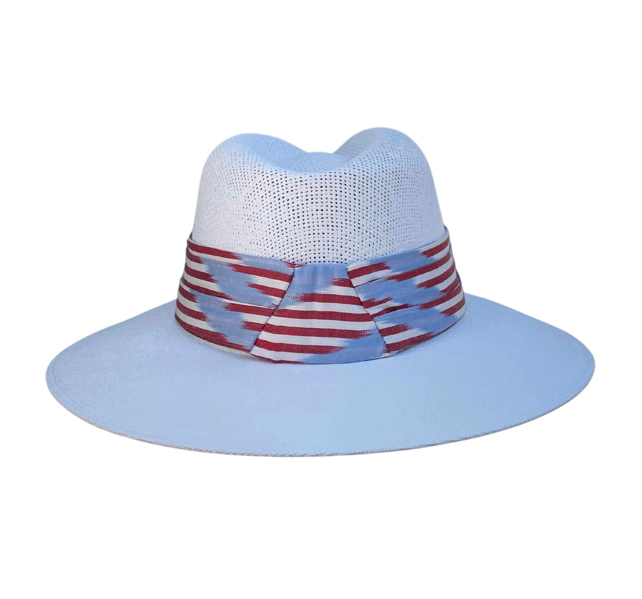 Hand-painted Hat from Mexico - Chi Chi Collection - White with Hyannis Silk Ikat Band