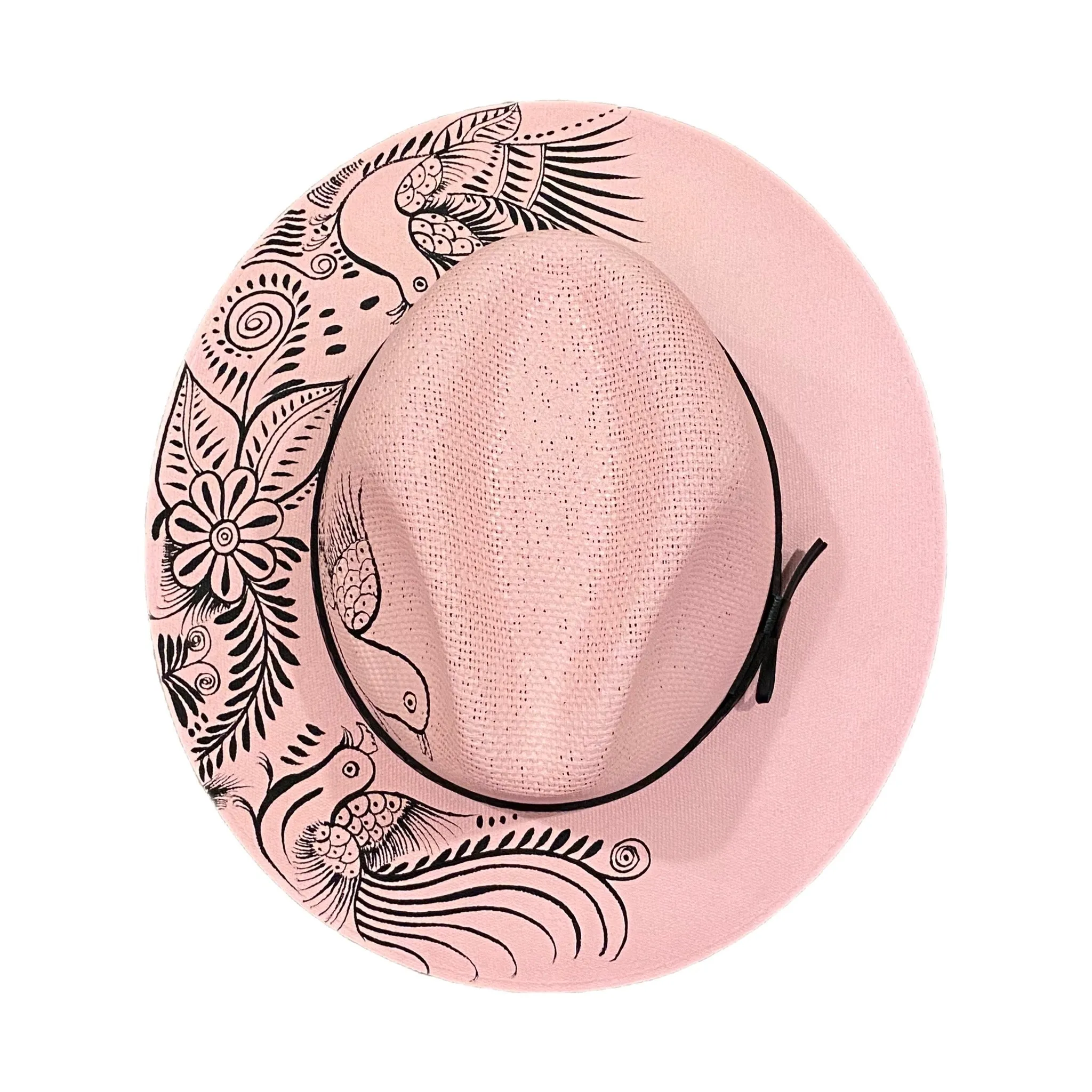 Hand-painted Hat from Mexico - Pink, Black