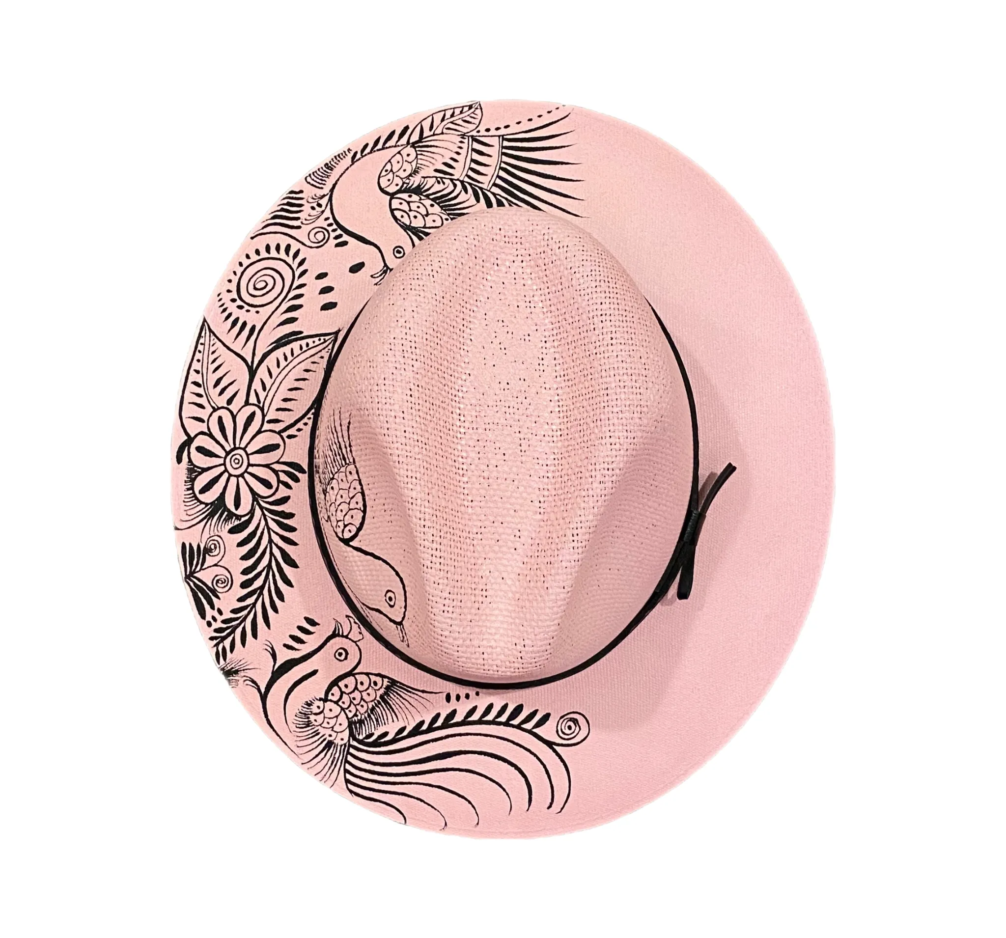 Hand-painted Hat from Mexico - Pink, Black