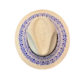 Hand-painted Hat from Mexico - White, Blue