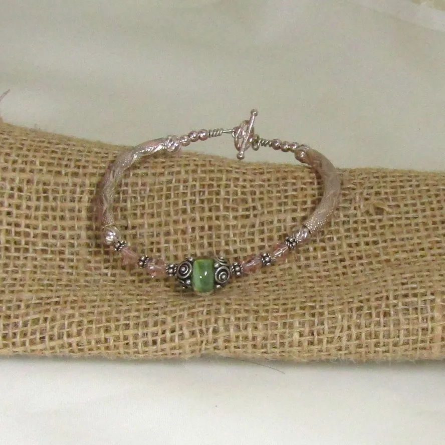 Handmade Green Bead Bangle Bracelet