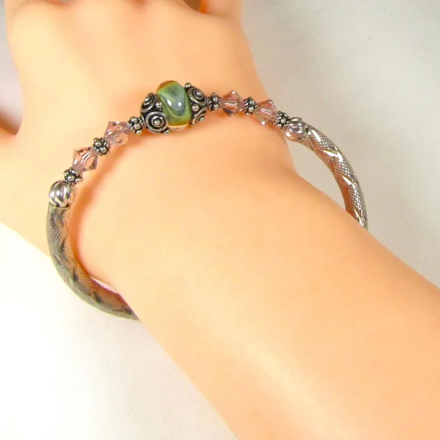 Handmade Green Bead Bangle Bracelet