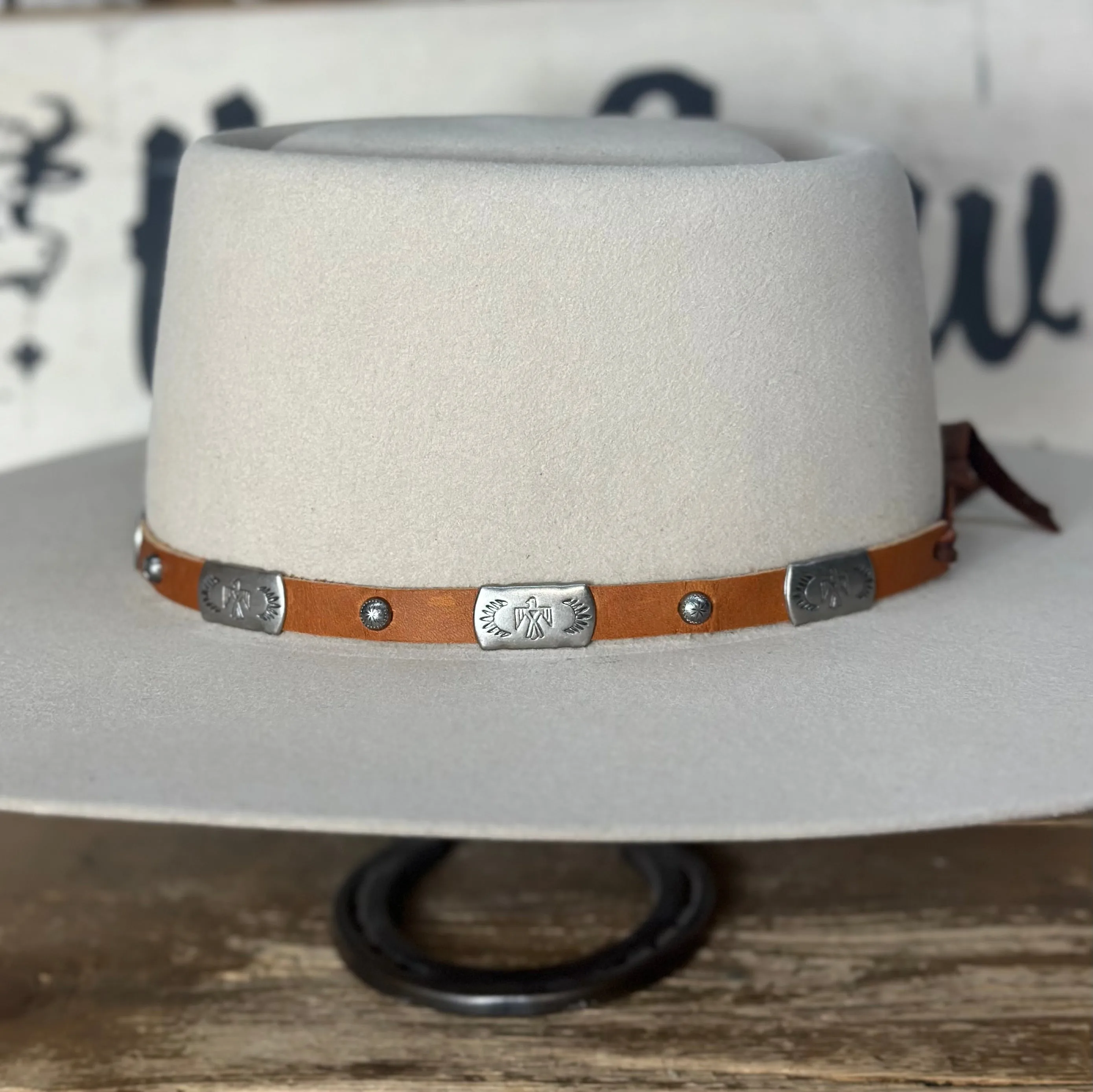 Hat Band | Light Brown Leather w/ Rectangle T-Bird Concho