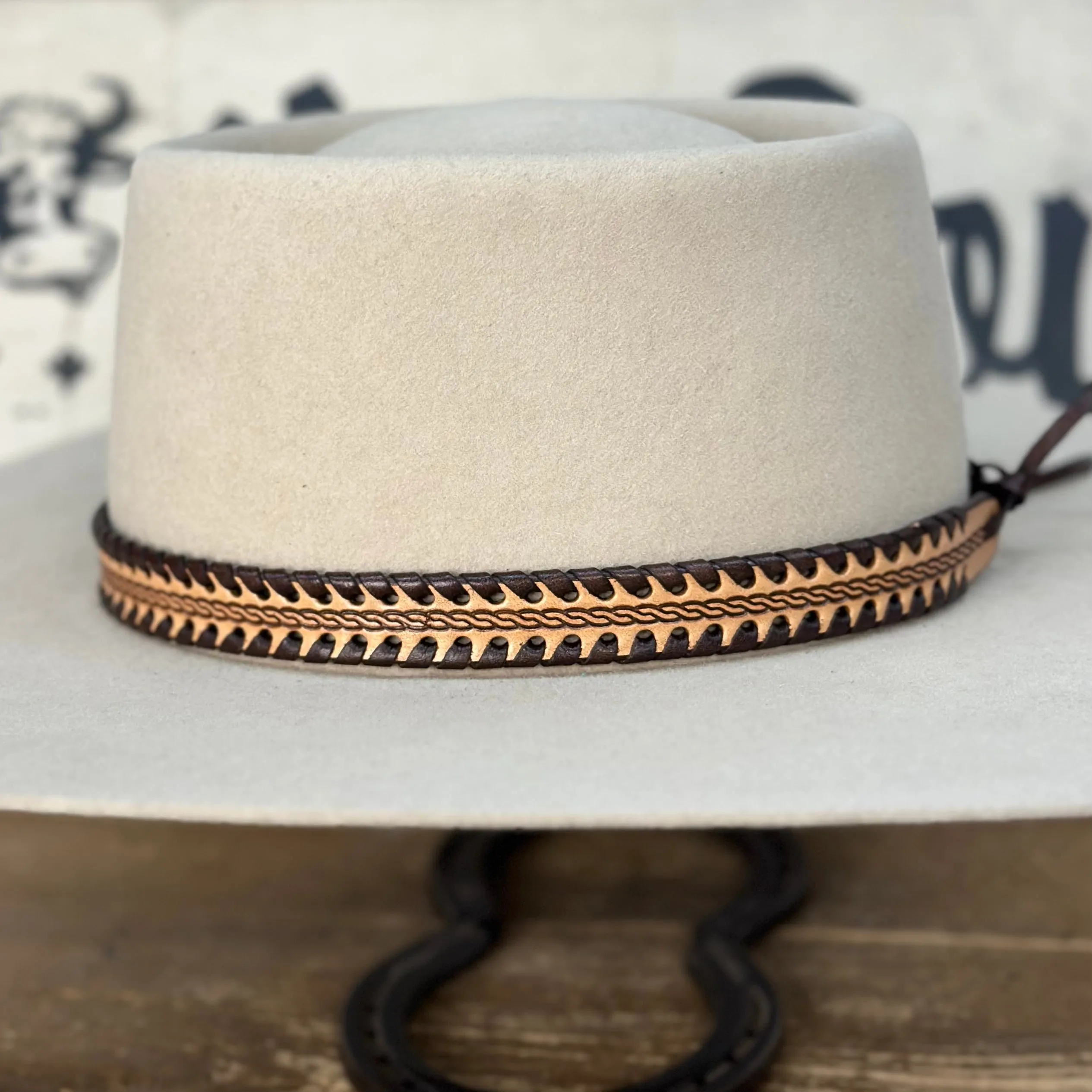 Hatband HB76-4 | 3/4" Tan Leather w/ Brown Whipstitch