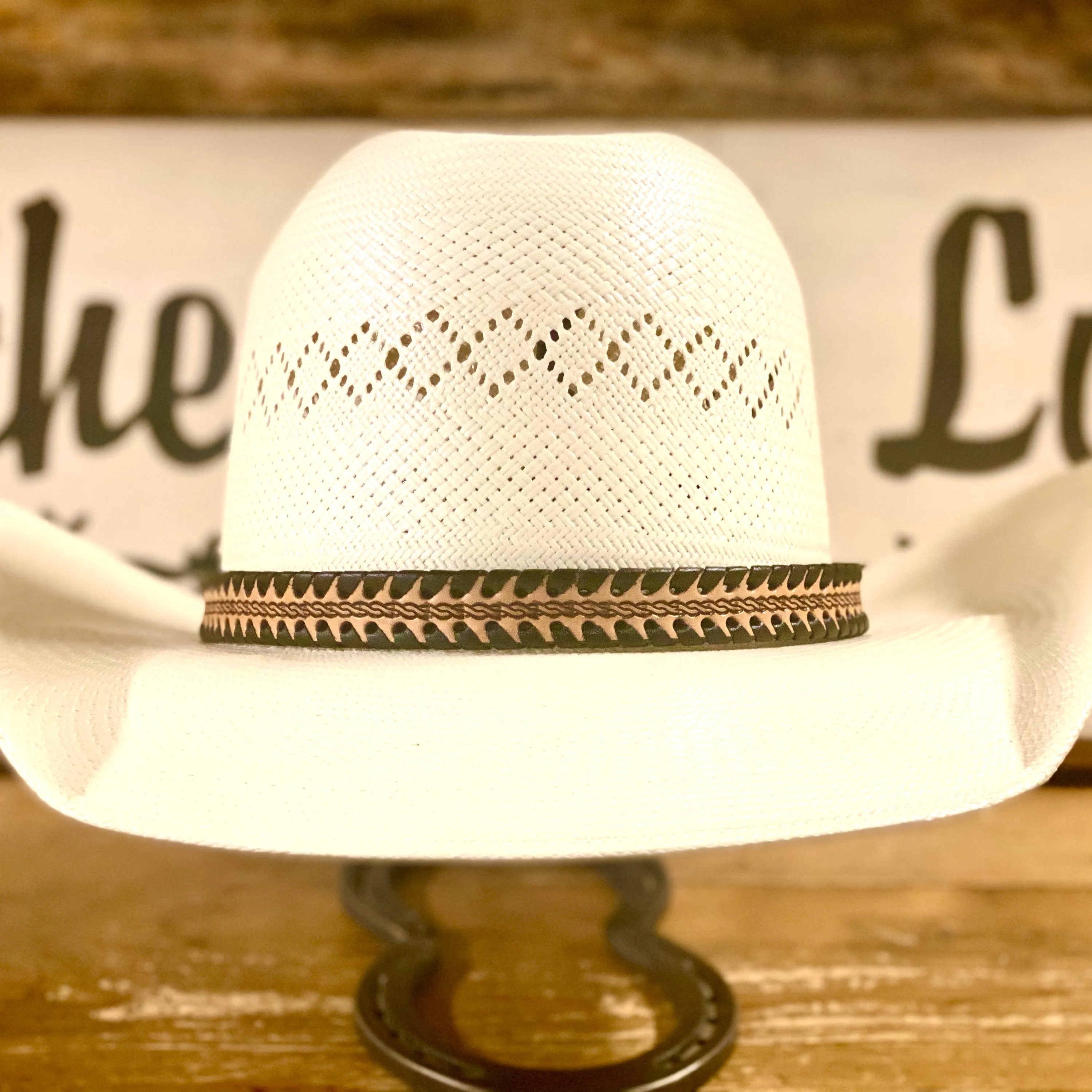 Hatband HB76-4 | 3/4" Tan Leather w/ Brown Whipstitch