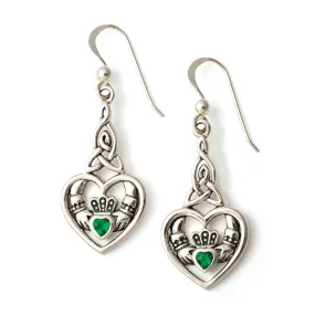 Heart Claddagh with Celtic Trinity Knot Silver Earrings with Gemstone