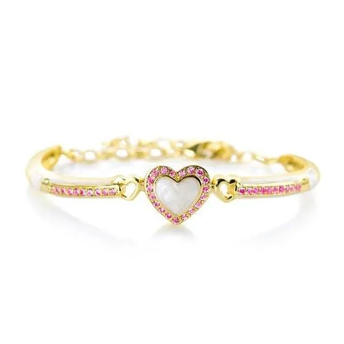 Heart Enamel Crystal Yellow Gold Plating Girls Adjustable Bangle Bracelet