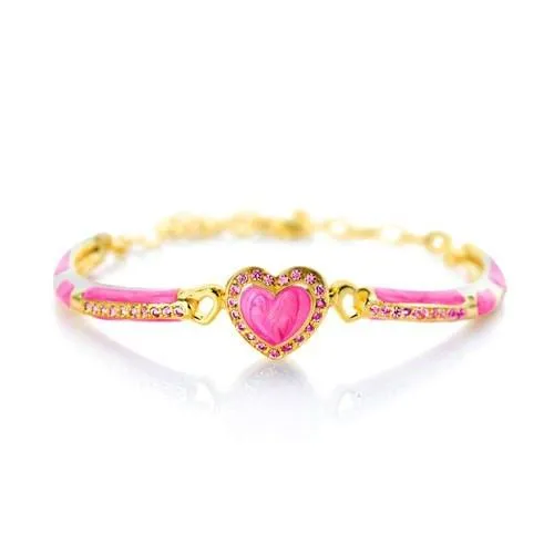 Heart Enamel Crystal Yellow Gold Plating Girls Adjustable Bangle Bracelet