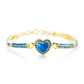 Heart Enamel Crystal Yellow Gold Plating Girls Adjustable Bangle Bracelet