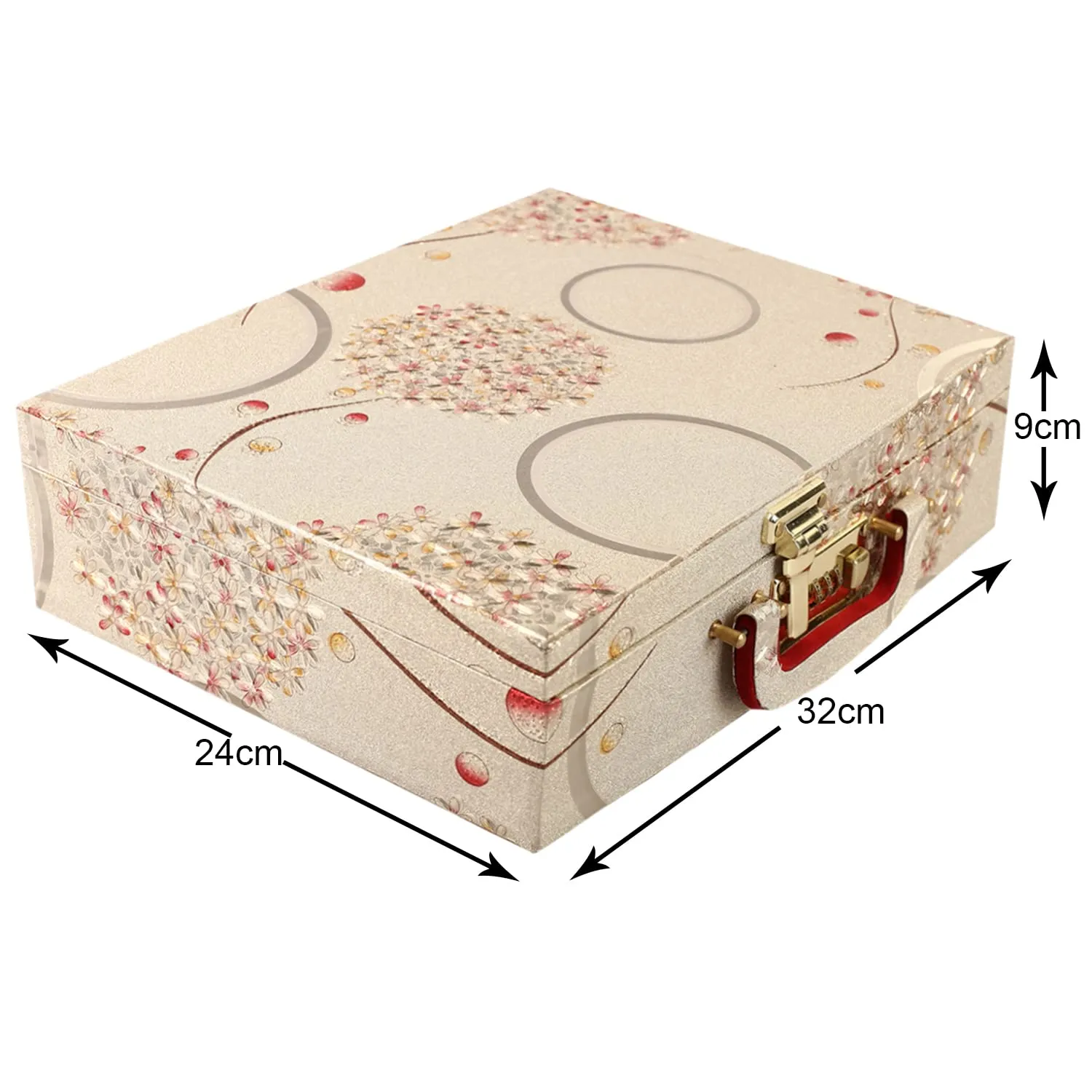 Heart Home Floral Design Wooden 3 Rod Bangle Box/Organizer For Bangle, Watches, Bracelets, Jewllery With Mirror & Number Lock System (Gold)-47HH0654