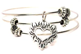 Heart on Fire Triple Style Expandable Bangle Bracelet