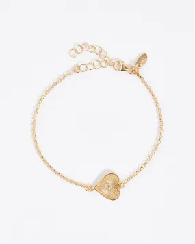 Heart Solid Gold & Diamond Bracelet, 9k Gold