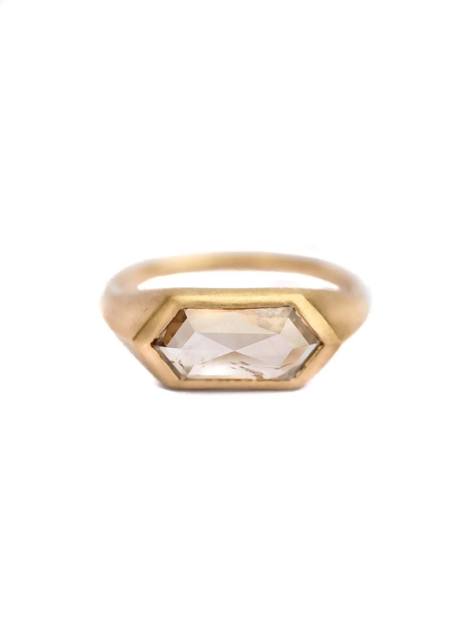 Hexagon Champagne Diamond Signet Ring