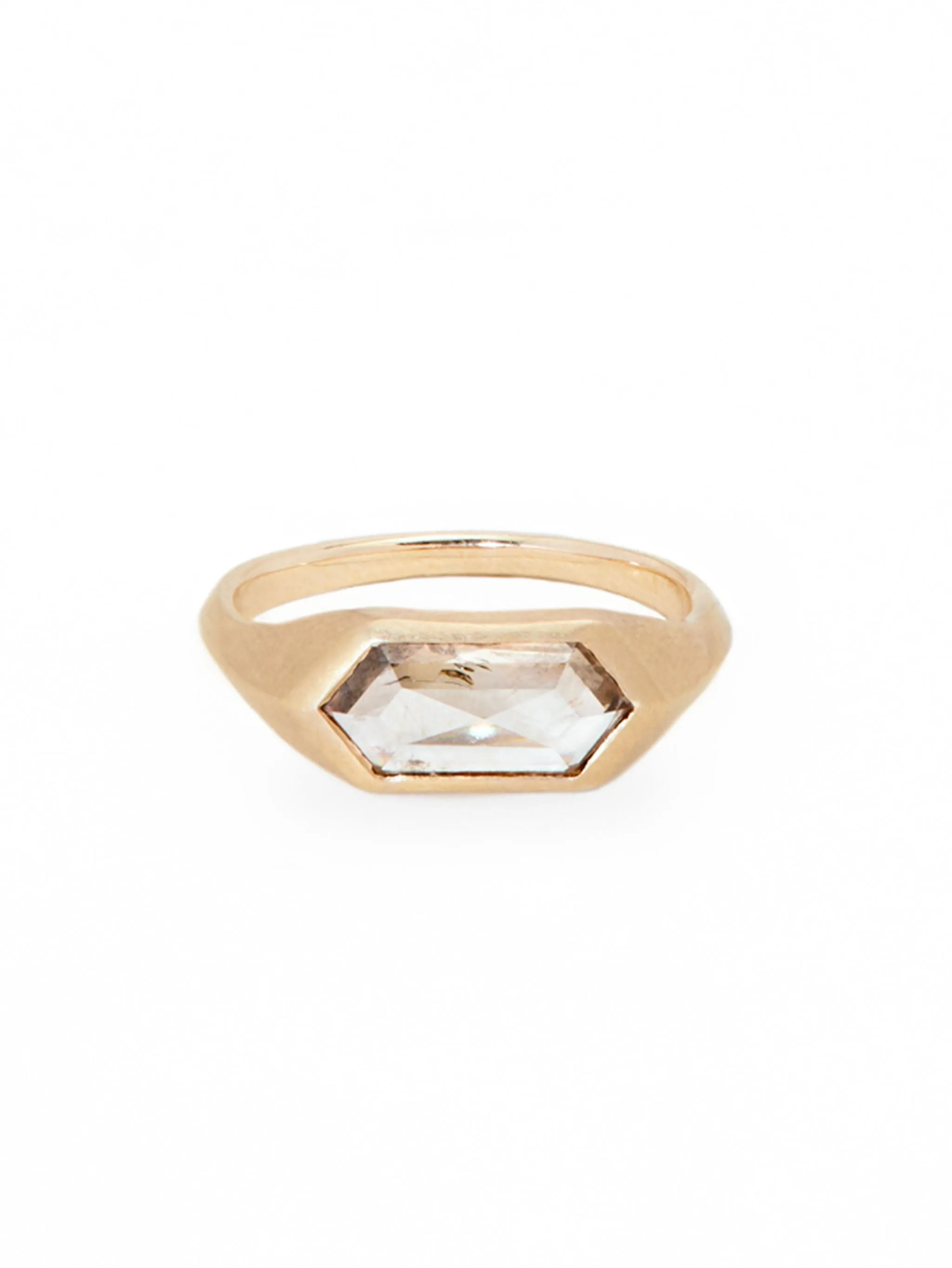 Hexagon Champagne Diamond Signet Ring