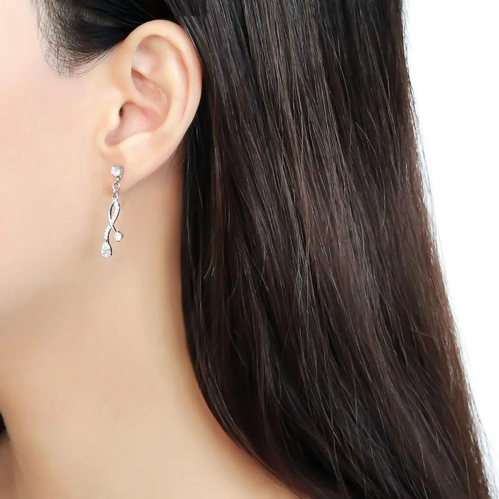 High polished (no plating) Stainless Steel Earrings with AAA Grade CZ in Clear for Women Clear Stone Color Style DA190