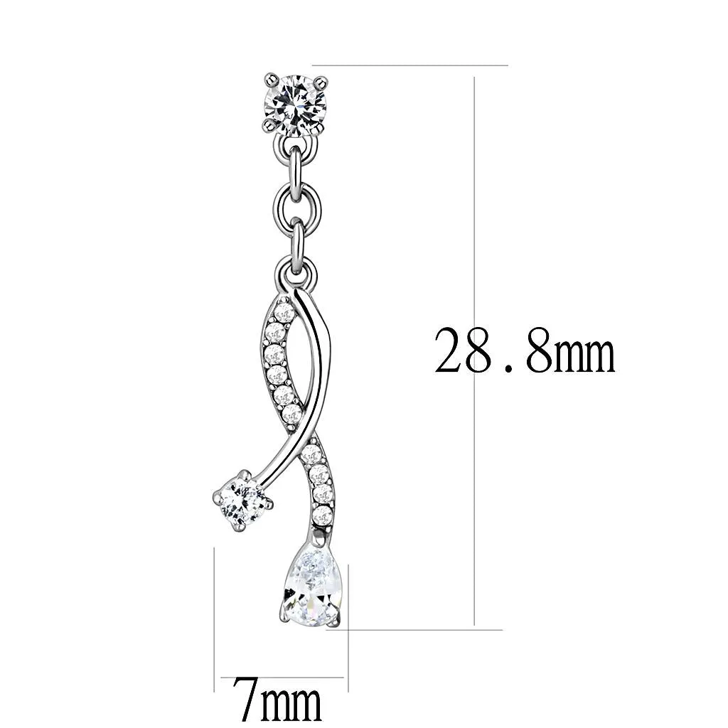 High polished (no plating) Stainless Steel Earrings with AAA Grade CZ in Clear for Women Clear Stone Color Style DA190