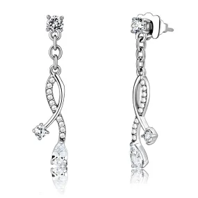 High polished (no plating) Stainless Steel Earrings with AAA Grade CZ in Clear for Women Clear Stone Color Style DA190