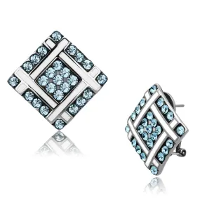 High polished (no plating) Stainless Steel Earrings with Top Grade Crystal in Sea Blue for Women Sea Blue Stone Color Style TK850