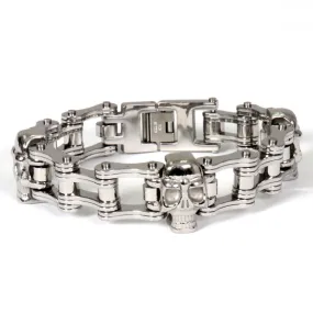 Hot Leathers JWB4109 Double Wide Silver Motorcycle Chain Skull Bracelet